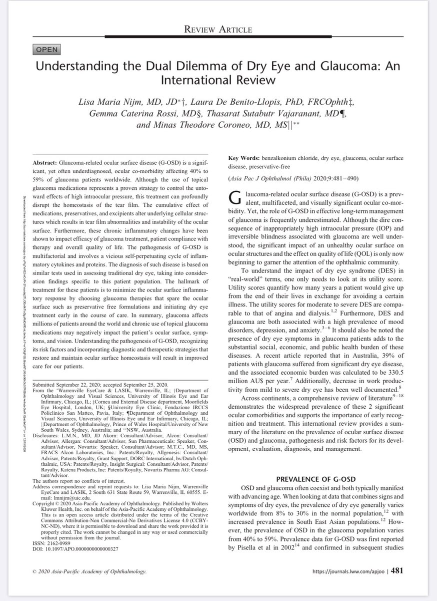 Honored to be published in this #specialedition APJO on such a timely topic. Special thanks to editors Dr. Bennie Jeng &amp; Dr. Michael Berlin <a href="/APAOphth/">APAO</a> &amp; my esteemed #international co-authors <a href="/Moorfields/">Moorfields Eye Hospital NHS Foundation Trust</a>, <a href="/uicovs/">UIC Ophthalmology</a> <a href="/FondaPoliMi/">Fondazione PoliMi</a> <a href="/UniSouthWales/">University of South Wales</a> #dryeye #glaucoma journals.lww.com/apjoo/Fulltext…