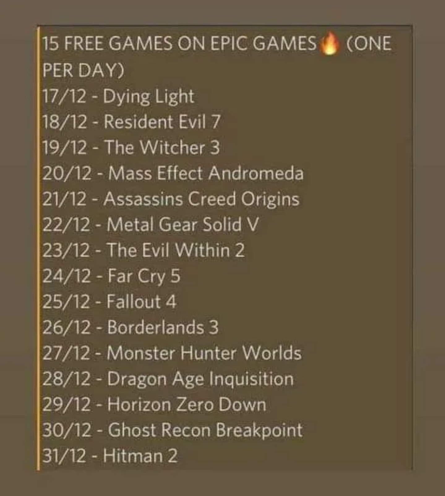 Intel News on Twitter: "Rumour: These might be the games that will be given  away on Epic Games for free this Christmas. The first game will be released  December 17 at 8