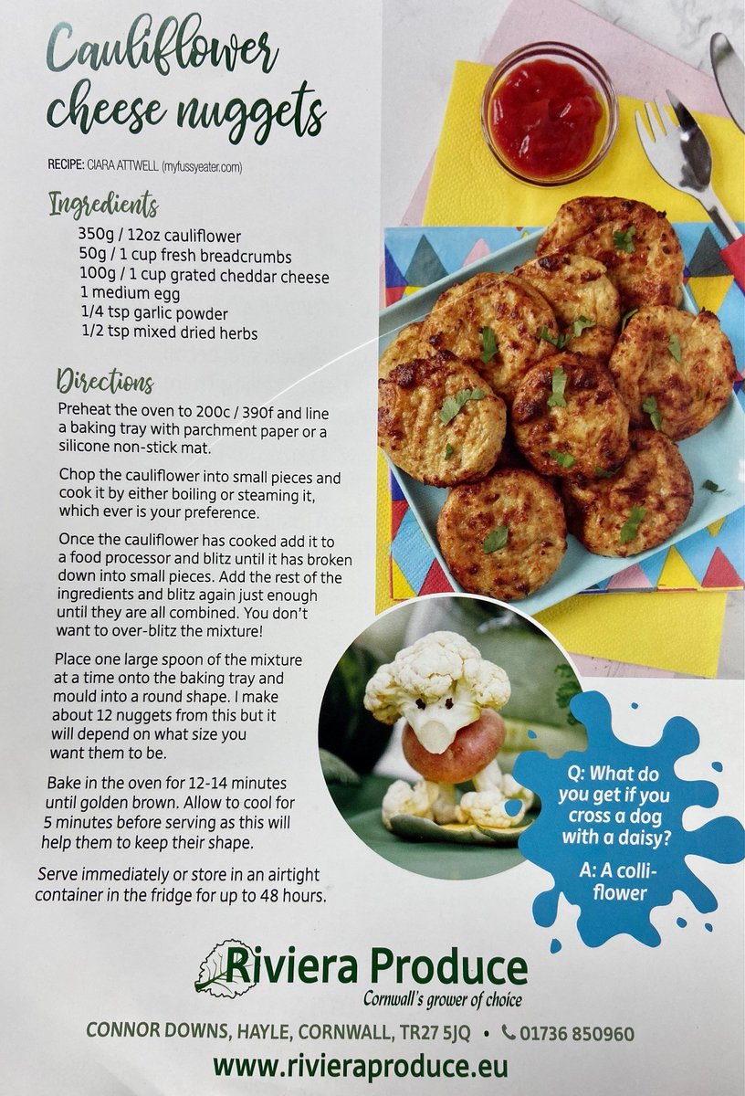 Recipe of the Day! Cauliflower Cheese Nuggets 😋 <a href="/Riviera_Produce/">Riviera Produce</a>