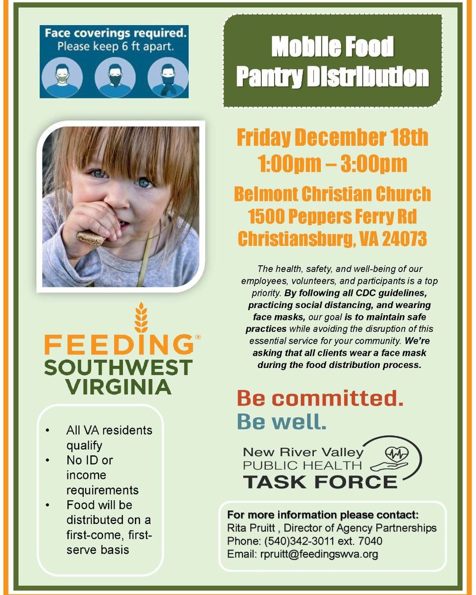 Area Resource Alert!  Feeding SWVA is coming to Christiansburg this Friday, Dec. 18th 1-3pm
