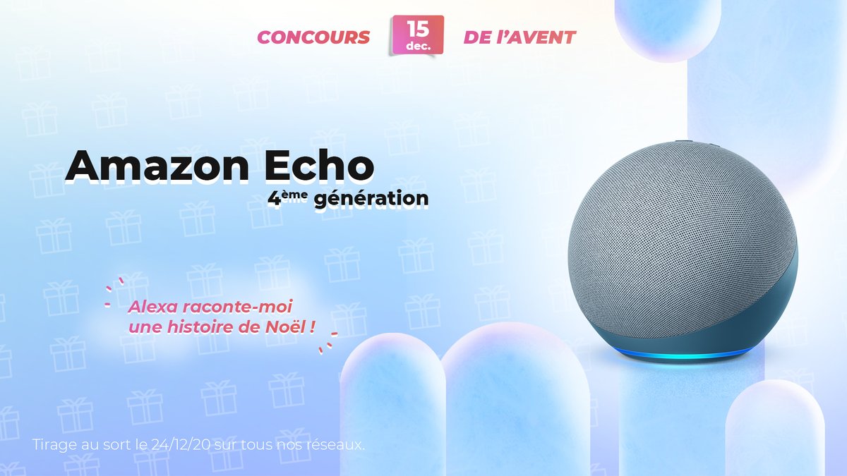 Frandroid's tweet photo. #Concours JOUR 15 👋

Gagnez un Amazon Echo 4e Génération 🎉

Pour participer :
1⃣ Tweet #FrandroidOffreMoi l'Echo 4e Génération
2⃣ RT + Like
3⃣ Follow @Frandroid &amp; @AmazonNewsFR 🎁 https://t.co/FknLozr7R9
