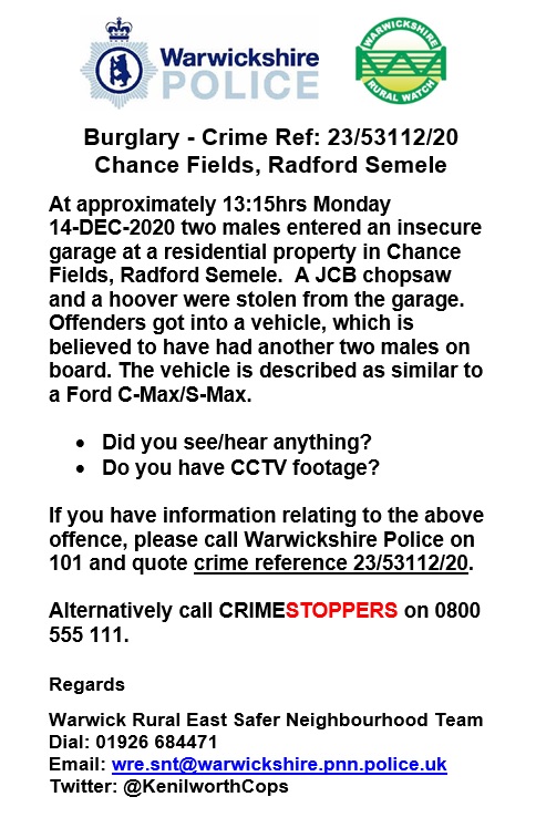 KenilworthCops's tweet photo. @radfordsssc @radfordsemele @RadfordSPrimary Incident reported on Monday 14-DEC-2020. ^EK https://t.co/iXJIE8mRq0