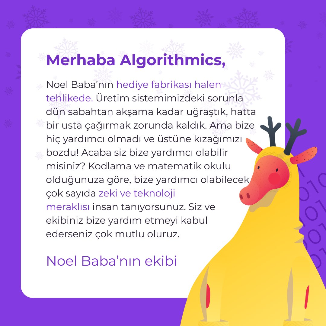 Noel Baba’nın yardımcısından bir mektup aldık. 🎄 Yılbaşı kurtarma operasyonuna katılmak için linke tıklayın: happynewcode.algoritmika.org/tur #yarışma #kodlama #okul #eğitim #algoritma_kodlama_okulu #ankaraetkinlik #ankara #bilişim #ankaraçocuk #ankarakodlama #kodlamaeğitimi