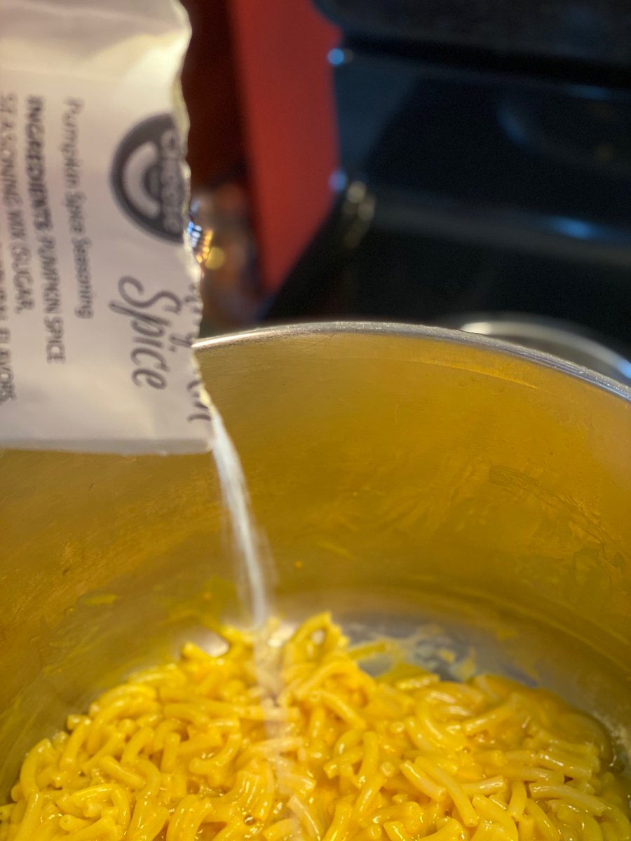 Here we go, god help us all. Did you guys know you’re supposed to use half a stick of butter in Kraft Mac and Cheese? That seems like a lot? Anyway, once it's all cheesy, in goes the spice.
