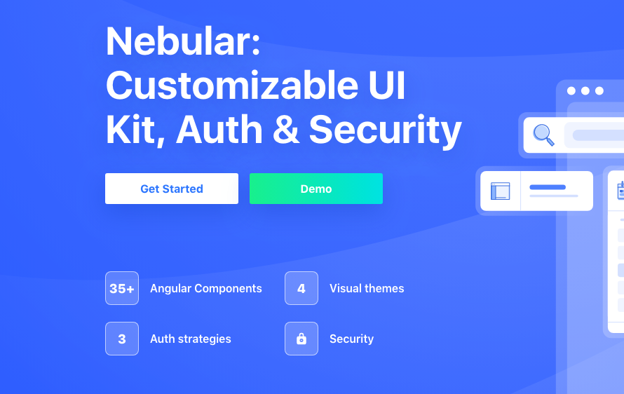 6. Nebular:Customisable UI Kit, Auth & Security for Angular https://akveo.github.io/nebular/ 