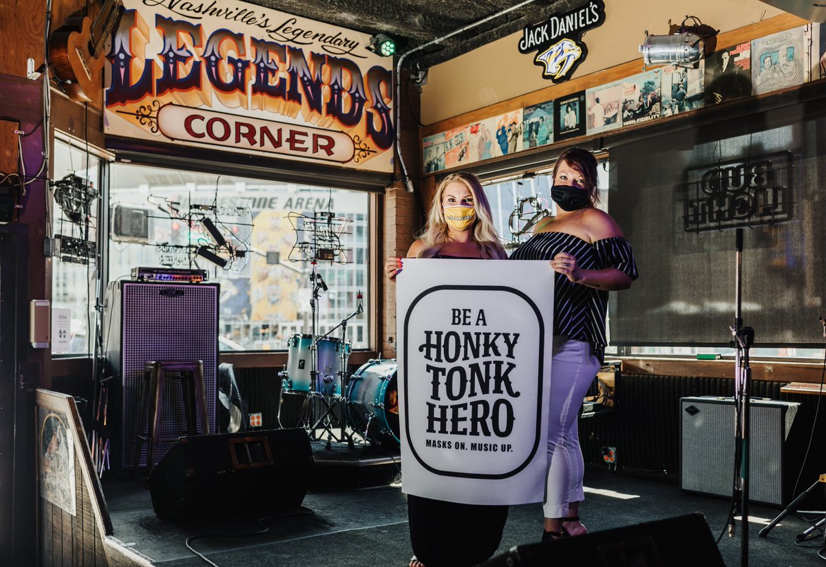 BroadwayHTH's tweet photo. On our wish list: 

New masks ✅
Hand sanitizer ✅
#HonkyTonkHeroes doing their part to keep themselves, their neighbors, and our staff safe and healthy ✅

When we work together, we can do anything. #MasksOnMusicUp https://t.co/rbM4vtUkcm