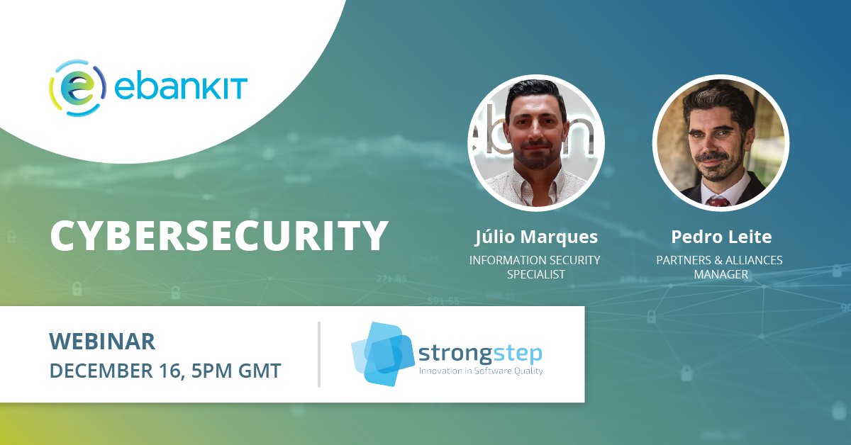 e_bank_it's tweet image. @strongstep will develop a webinar on Cybersecurity! Our colleagues Pedro Leite and Julio Marques will be speakers - join them and know how to avoid taking risks 👉 hubs.ly/H0CDzTw0
#ebankit #codeyourlife #strongstep #cybersecurity #webinar #sharing #customers #trust