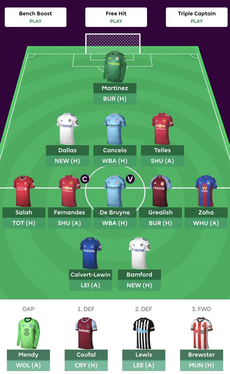 GW13 team locked in  Transfer: Jota -> Zaha (no hit ) Bruno Please share your  #FPL thoughts below 