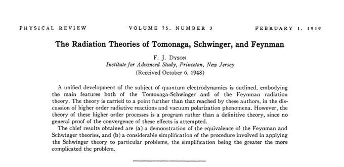 Dyson was one of the first physicists to really understand the meaning and power of Feynman's diagrammatic approach to QED. He published a paper in 1949 showing that this method was equivalent to the operator approach of Schwinger & Tomonaga.Ref: Dyson, Phys. Rev. 75, 486–502