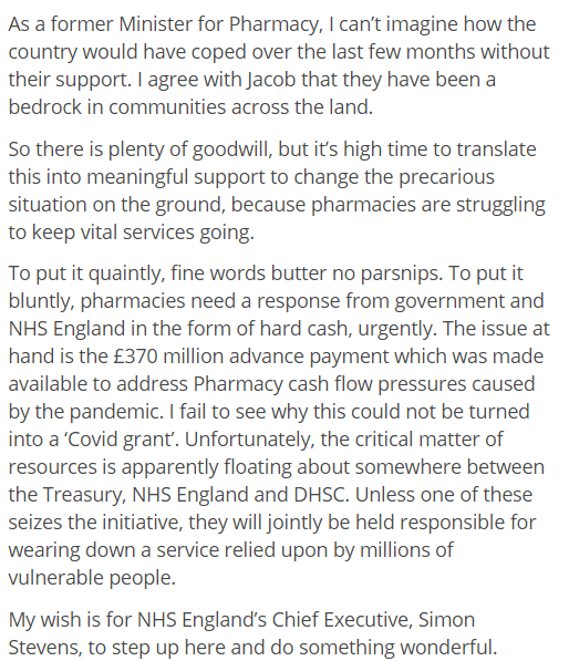Steve Brine: The pharmacists have helped us through this crisis. Yet their future is threatened. | Conservative Home conservativehome.com/platform/2020/…