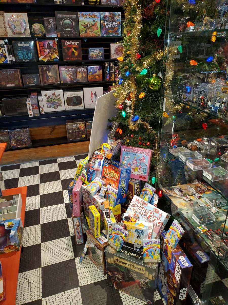 A Game on Every Table - y'all, YOU did this!  The Toys for Tots of McLean County folks are coming to pick up this massive pile of games donated by our amazing community!  Thank you!

#WhosCuttingOnionsInHere
#GamersAreAwesome
#Blono
#BloomingtonIL 
#NormalIL