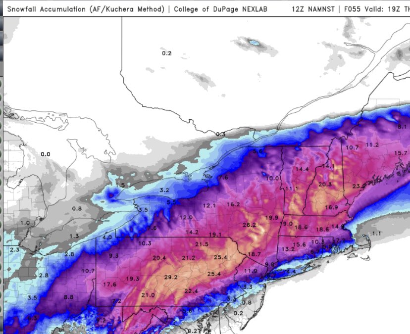 StormhunterTWN's tweet photo. These are some spectacular snowfall totals in PA and NY from this Nor’Easter. Wow. #NYstorm #PAStorm https://t.co/PFMxbeUZNl
