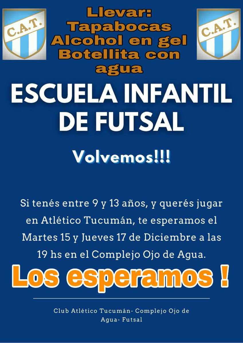 LocuraMonumental (@locmonumental) on Twitter photo HOY VOLVEMOS !
Despues de varios meses nos volvemos a encontrar !
Si te queres sumar a nuestros equipos, te esperamos en nuestro complejo.
<a href="/ATOficial/">Atlético Tucumán</a> Futsal HOY VOLVEMOS !
Despues de varios meses nos volvemos a encontrar !
Si te queres sumar a nuestros equipos, te esperamos en nuestro complejo.
<a href="/ATOficial/">Atlético Tucumán</a> Futsal