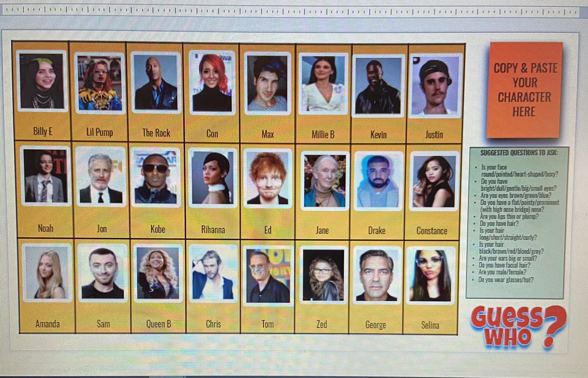 EagleViewES's tweet photo. Morning Meeting was so much fun with Guess Who? Celebrity Edition! @its_me_MissP #guesswho #AmplifyTheirLearning #SchoolisCool #EagleViewES https://t.co/bmW7asbhvF