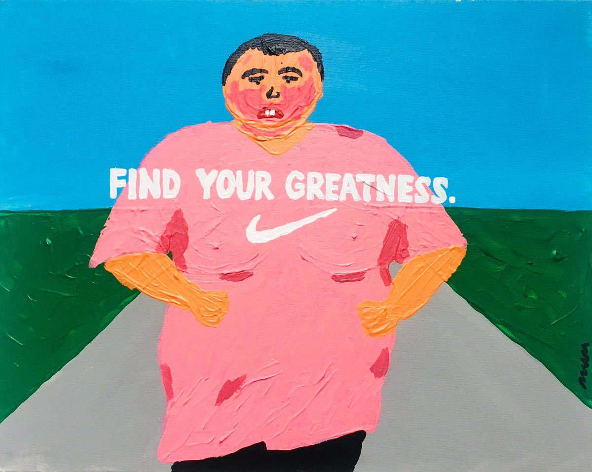 itsnicethat's tweet photo. Beach goers and iconic logos get an ironic makeover in @MartaMorientes’ witty paintings > https://t.co/LdwI1LTzVe https://t.co/VWN9oS1jdn