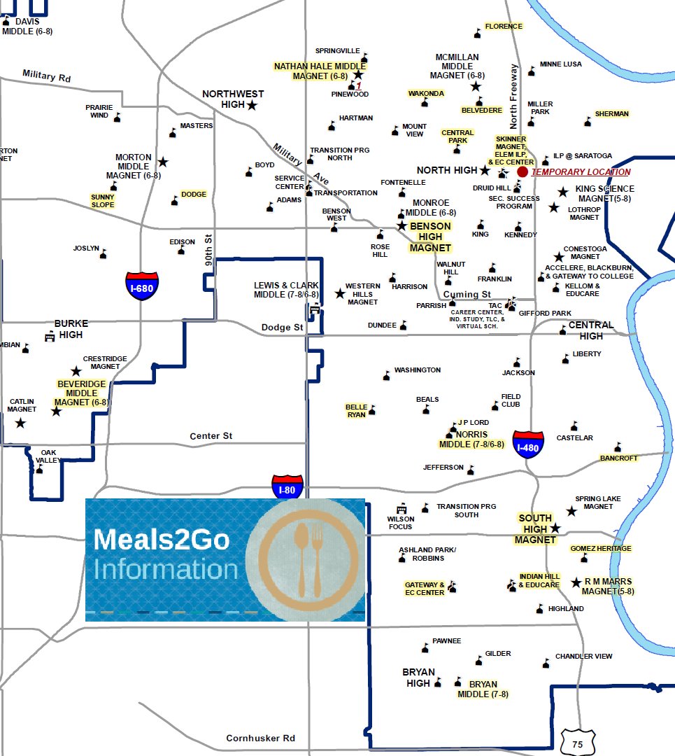 OPS District Operations (@districtoperat1) on Twitter photo Wednesday is the day to get six (6) meals per child at any of 20 schools throughout the <a href="/OmahaPubSchool/">Omaha Public Schools</a>
There is a school close to you for curbside pick up between 11:30 am & 1:30 pm; we hope to see you at the schools highlighted below. #Meals2Go Wednesday is the day to get six (6) meals per child at any of 20 schools throughout the <a href="/OmahaPubSchool/">Omaha Public Schools</a>
There is a school close to you for curbside pick up between 11:30 am & 1:30 pm; we hope to see you at the schools highlighted below. #Meals2Go