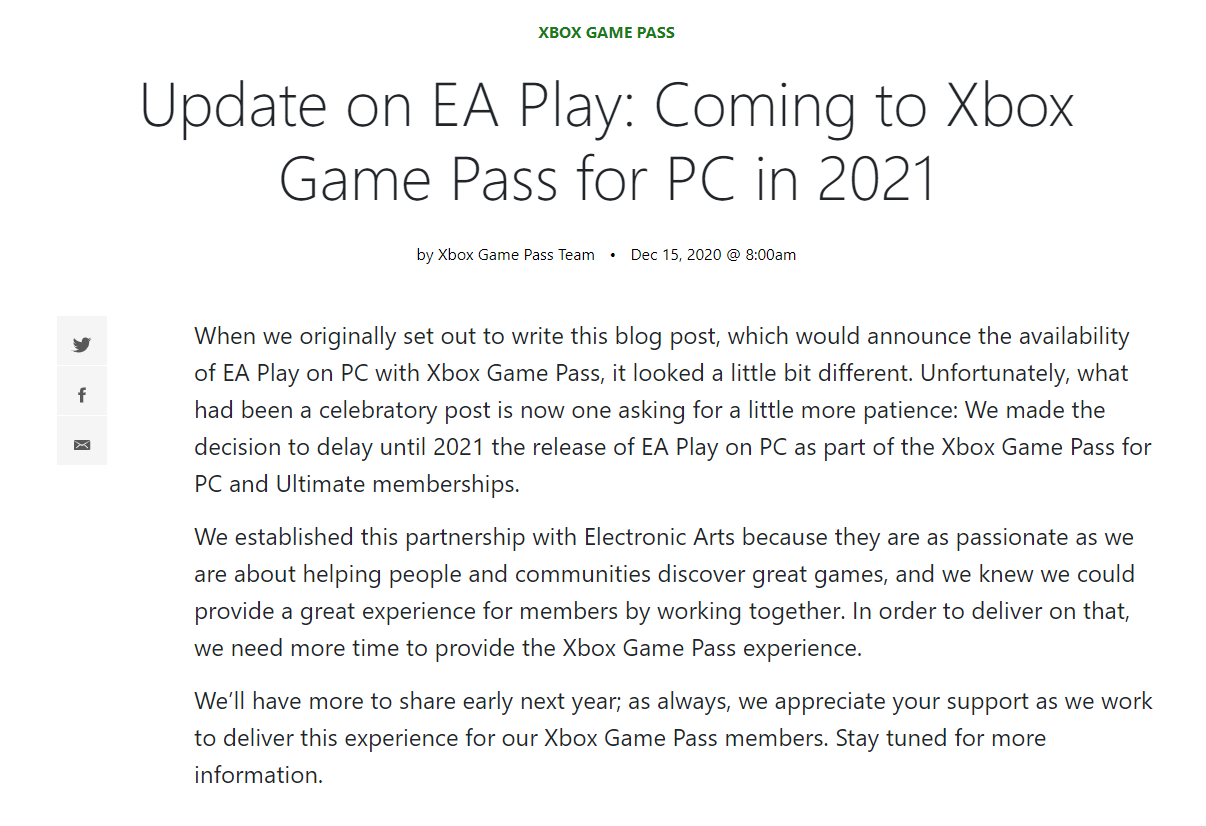 EA Play comes to Game Pass for PC mid-December