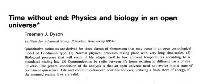 "Time without end: Physics and biology in an open universe" was published in Reviews of Modern Physics in 1979. Dyson notes that cosmology was achieving respectability, but speculation about the end of the universe still seemed disreputable.  https://journals.aps.org/rmp/abstract/10.1103/RevModPhys.51.447