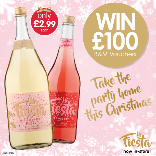 bmstores's tweet photo. 🍾#COMPETITION TIME🍾
We're taking the party home this #Christmas, by giving away £100 worth of B&M vouchers courtesy of #LaFiesta!
For a chance to #WIN, simply FLW/RT & COMMENT which you'd pick at #Christmas - #MediumSweetFizz or #StrawberryFizz
Competition ends 9am 18/12/20 https://t.co/jSnfqBNgLr