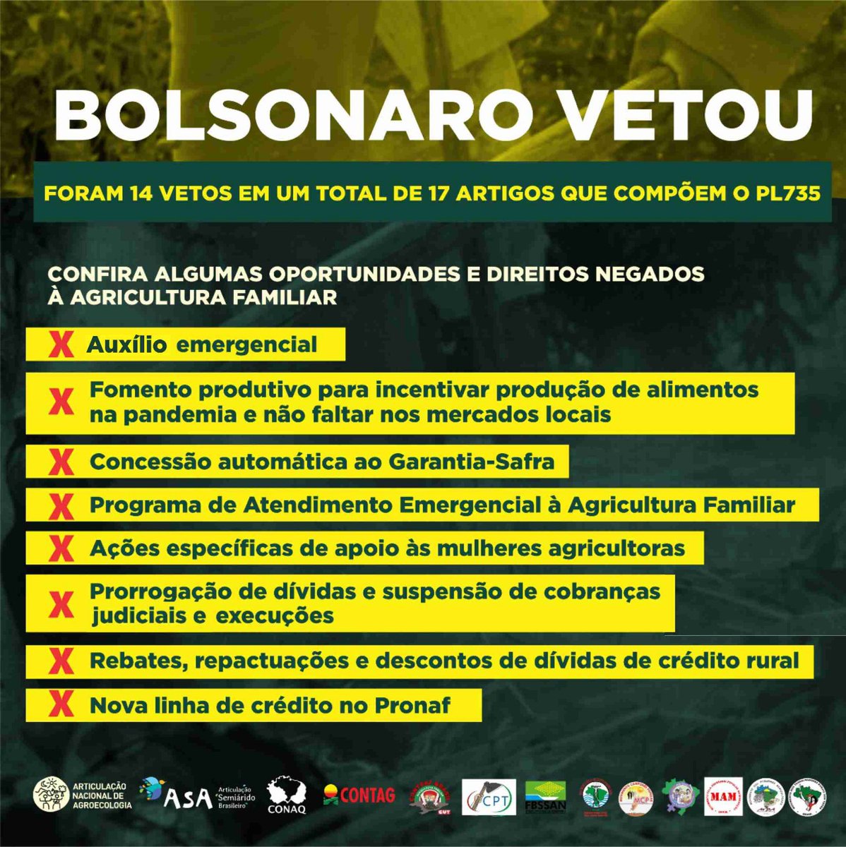 mmcnacional's tweet photo. Seguimos na luta pela derrubada dos vetos ao #PL735.
Defenda a agricultura familiar camponesa! Pressione nas redes de deputados/as e senadores/as do seu Estado pela derrubada dos vetos.
#CongressoDerrubeVetos735 #SemVetosSemFome #ProBrasilNãoPassarFome #FomeEInflaçãoTemSolução https://t.co/J950g38lbl
