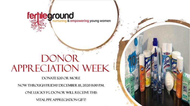 fgmentoring's tweet photo. It’s Donor Appreciation Week! Donate $20 or more now—Friday, 12/18, 8 pm for a chance to receive this vital PPE gift! One lucky donor will win!#fgmentoring #girlpower https://t.co/5BY1Sy4HEI