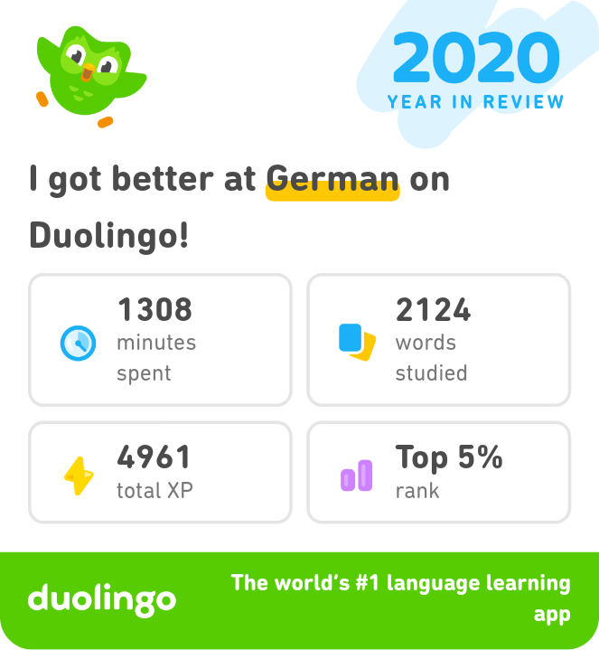 fefejohnsonmua's tweet photo. I made the most of 2020 by learning German on Duolingo. Check out my progress! #Duolingo365 https://t.co/z2kGMq8GVz https://t.co/iWs5tLcojP