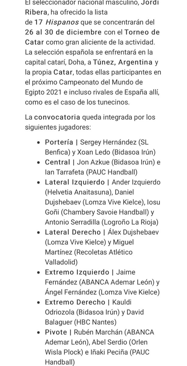 Convocatoria de los #Hispanos 😍 con mucho <a href="/CDBidasoaIrun/">CD Bidasoa Irun</a>. Grandes <a href="/xoan_16_ledo/">Xoan Ledo</a> <a href="/kauldi4/">Kauldi Odriozola</a> <a href="/jonazkue25/">Jon Azkue</a>. Y grande también el irundarra <a href="/pecinovich/">Iñaki Peciña Tomé</a>. 👏👏👏 #balonmano