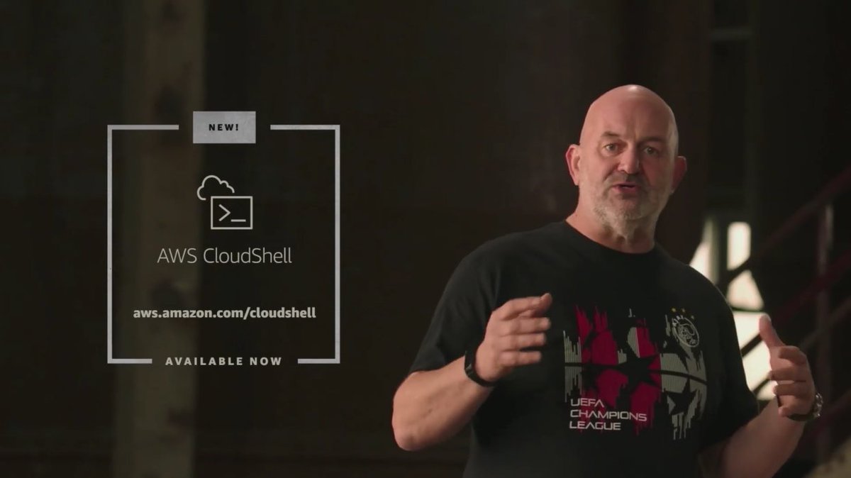 thomasf's tweet photo. . @Werner just announced AWS CloudShell. My favourite new feature i was looking for to get announced! #AWS #AWSCloudShell https://t.co/4V7jCkBdlB