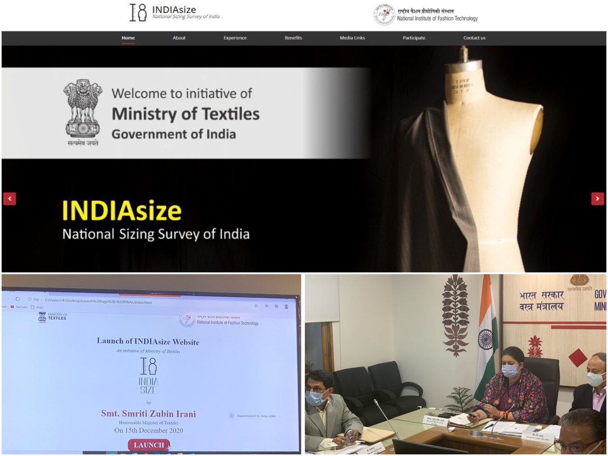 smritiirani's tweet photo. Launched website for the historic ‘India Size’ Project - an initiative to have India’s own size chart will benefit both manufacturers &amp; consumers. Website (https://t.co/f9BweY3yVc) will invite people to register for the survey that will be carried out for sizing standardisation. https://t.co/1wS9J1xlNa