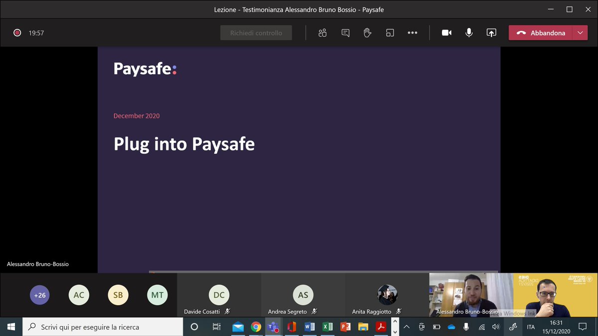GOSTuniud's tweet photo. In diretta con Alessandro Bruno Bossio, dirigente di PaySafe @PlugIntoPaysafe, che sta intervenendo al corso di Organizzazione Aziendale della laurea in Banca &amp; Finanza @uniud https://t.co/gyZsLzUUnZ