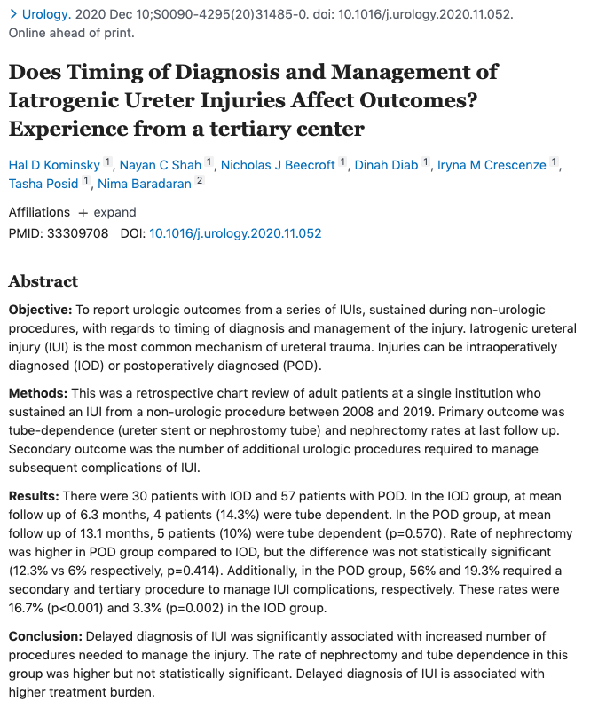 OSU_Urology's tweet photo. New Article Alert! 

Resident: @iamhkom 
Year: PGY5
Faculty PI: @NimaBaradaranMD 
Journal: @urogoldjournal 
Topic: Ureteral injury
Link: https://t.co/gzC2eBhw88

#UroSoMe #UroRes #UroMatch #AUAMatch @OSUWexMed @OhioStateMed @N_Beecroft @dinahdiab @TashaPosidPhD @ICrescenze https://t.co/LMLHj1Yps9