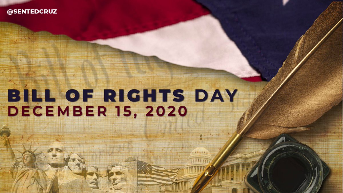 SenTedCruz's tweet photo. Today on Bill of Rights Day, and every day, I am committed to defending the Bill of Rights for Texans and all Americans.
 
RT if you agree that protecting these constitutional liberties is critical to preserving the foundation of our democracy and the future of the country! https://t.co/Xse6gwAsw9