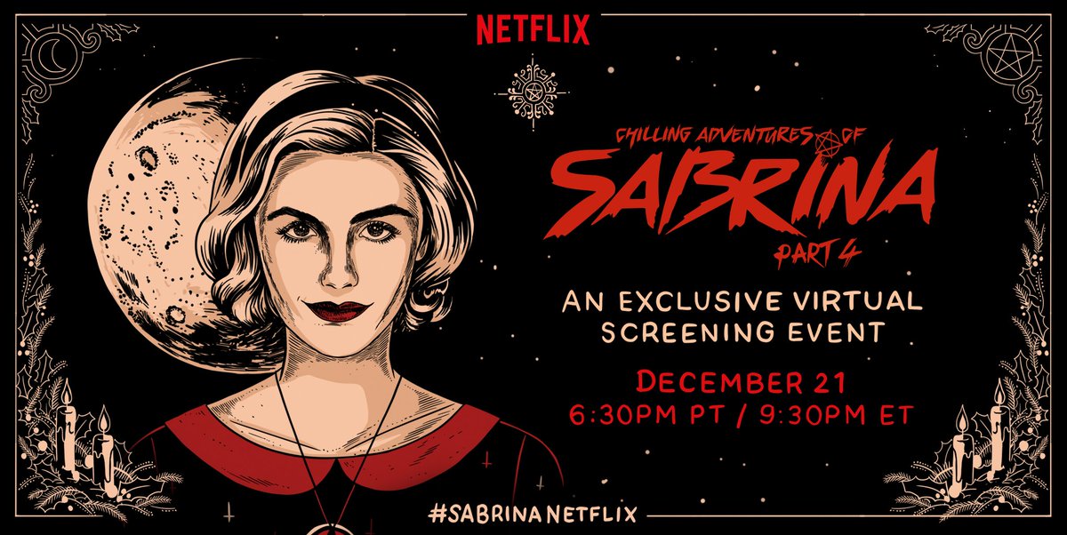 sabrinanetflix's tweet photo. praise satan the winter solstice is upon us! celebrate w the coven 12/21 w an exclusive caos screening event &amp; UR INVITED, WITCH! go to https://t.co/cW8lYi4JEx to snag a spot/ur v own spellbook of activities. Tickets first come, first serve. Limited quantity. get after it, witch! https://t.co/GS1p2CNUHD