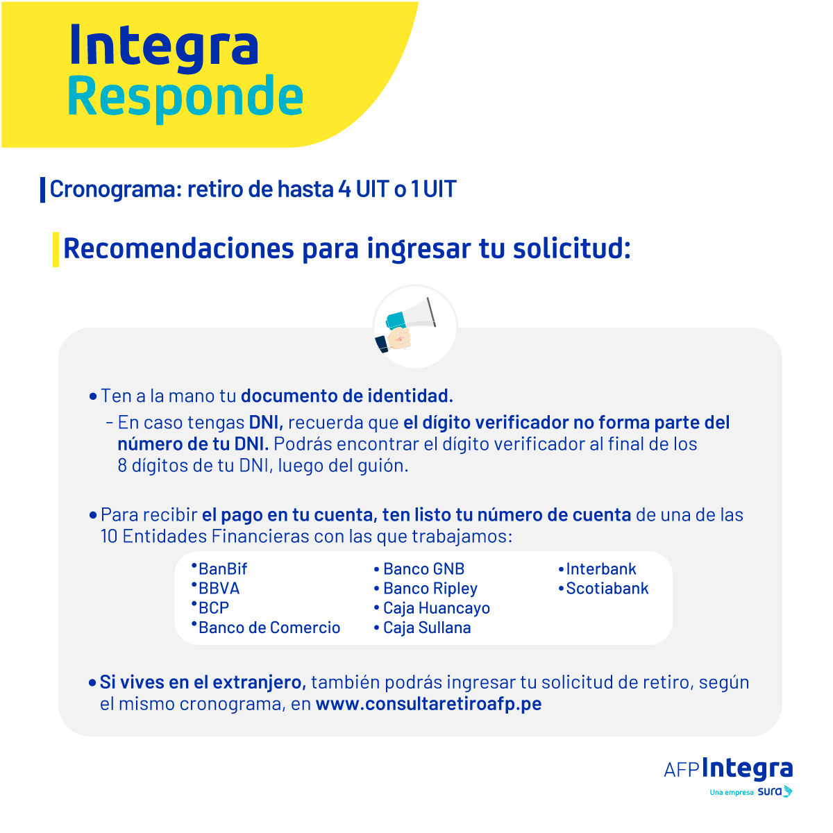 AFP_Integra's tweet photo. #IntegraResponde: Si tu documento de identidad termina en 3 o 4 puedes ingresar tu solicitud de retiro de hasta 4 UIT hoy martes 15 de diciembre en https://t.co/7kdATDS8Zp https://t.co/kGj3ETKYvb