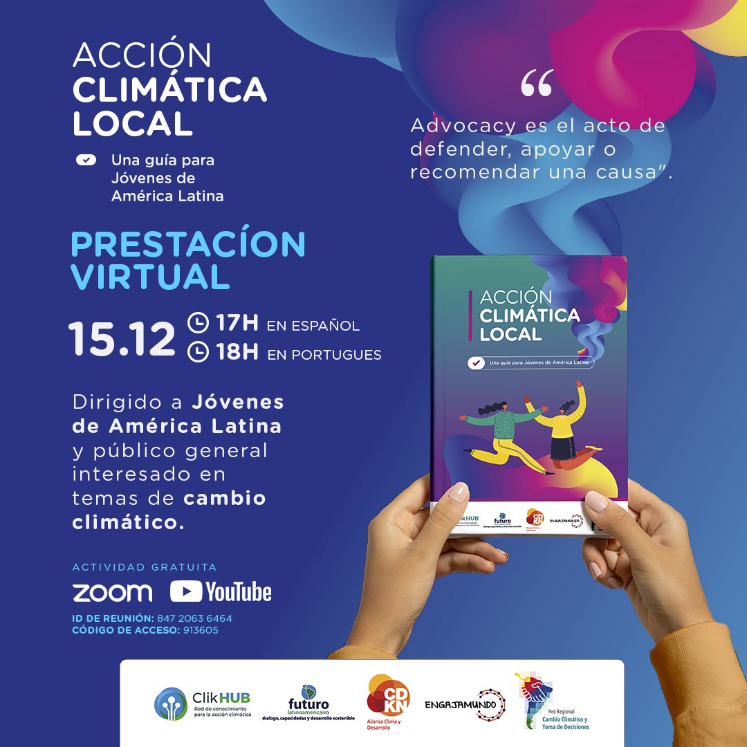 CentroCCYTD's tweet photo. 🎙️¡Hoy! No te pierdas la presentación #Virtual  
 #AcciónClimática local.Una guía para #Jóvenes de #AméricaLatina 

⏰17 horas (GTM-3) en español
⏰18 horas (GTM-3) en portugués

Acceso 👉 https://t.co/IXILZueFTf

Consultar horario de acuerdo a su país 🌎https://t.co/zpKeOznBbl https://t.co/Ne5NI5GM4O