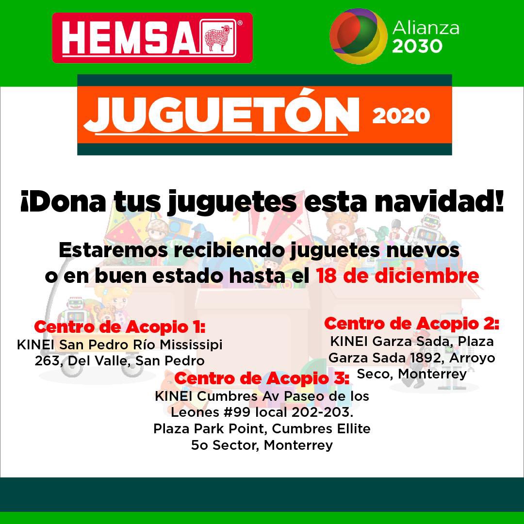Alianza2030's tweet photo. ¡Dona tus juguetes esta Navidad! @hemsa 

Estaremos recibiendo juguetes nuevos o en buen estado hasta el 18 de diciembre. 
#Jugueton2020 https://t.co/nZVVUyrzSJ
