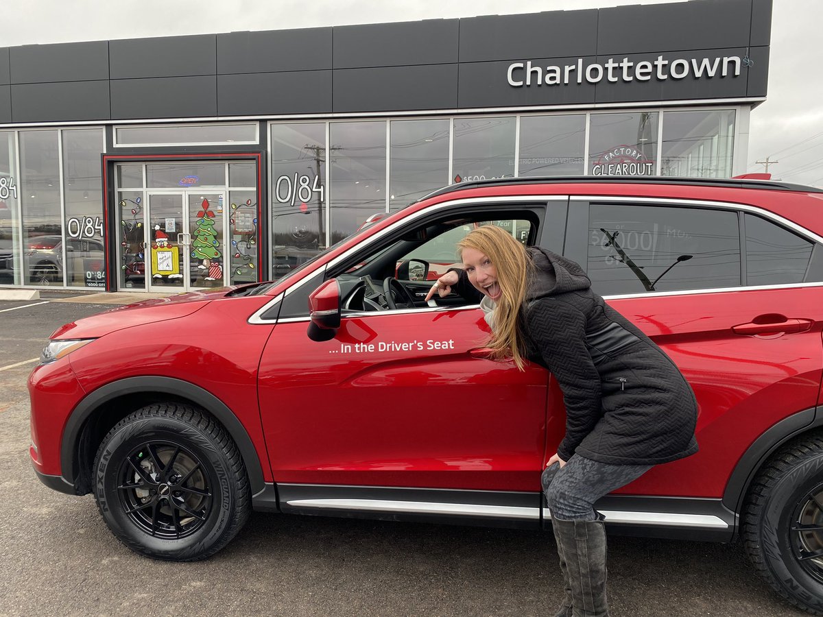 HeatherMoyse's tweet photo. I’m so used to pushing my ride from behind! 🤣 SOOO grateful to my new @MitsubishiPEI family for putting me... in the driver’s seat! 🚗
#grateful #mitsubishi #eclipsecross #sponsorship #diamondred #canadared 🇨🇦 #inthedriversseat https://t.co/RrQ0T9JXpY