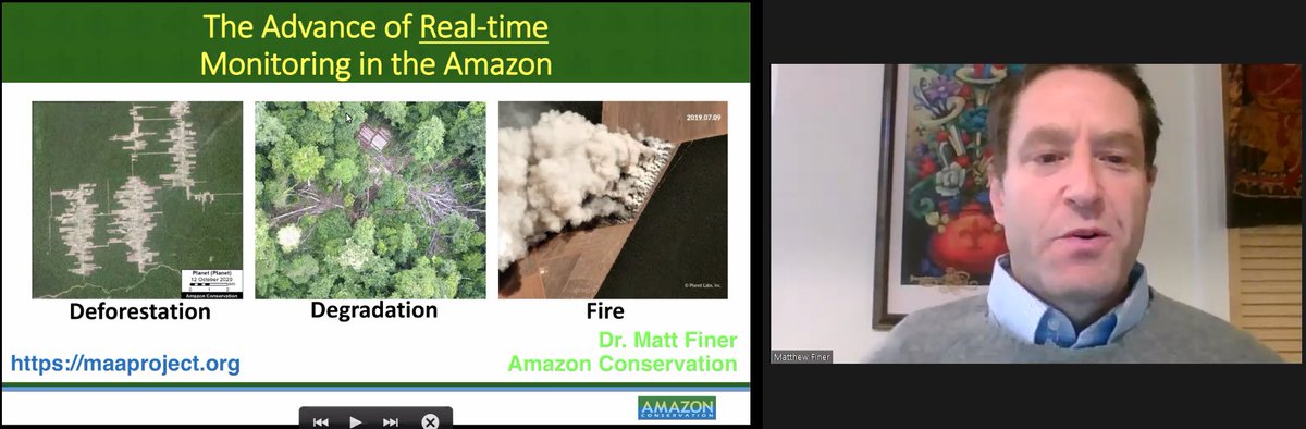 First up during this  #AGU20 session is Dr.  @MattFiner of  @ACA_DC /  @AmazonACCA, presenting on how, among other things, they are using  @PlanetLabs data for monitoring the  #Amazon. BTW, you can *still* join:  https://agu.confex.com/agu/fm20/meetingapp.cgi/Session/107314. https://twitter.com/BZgeo/status/1338885345912496130