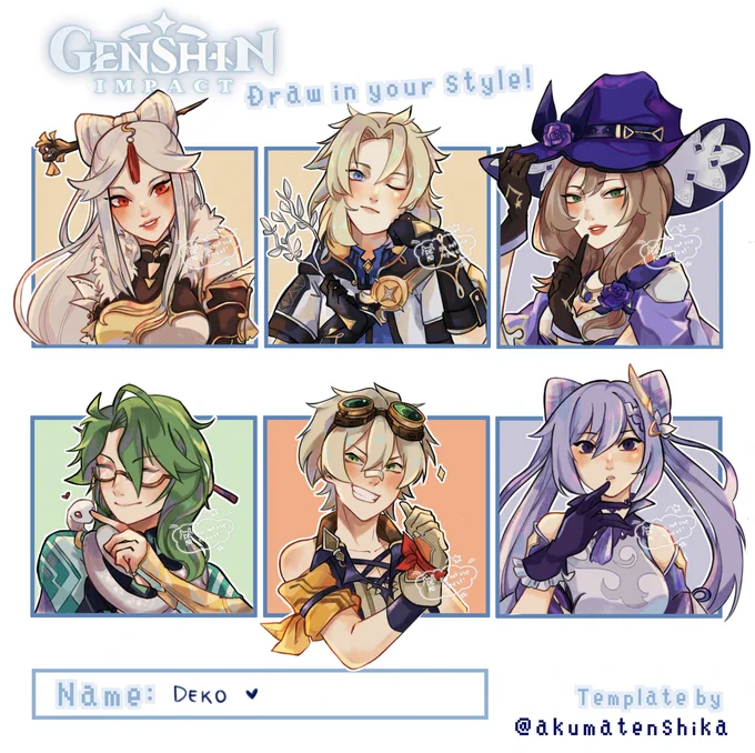 Genshin Impact: Draw this in your style ^^
Who's your favourite?❤️ 