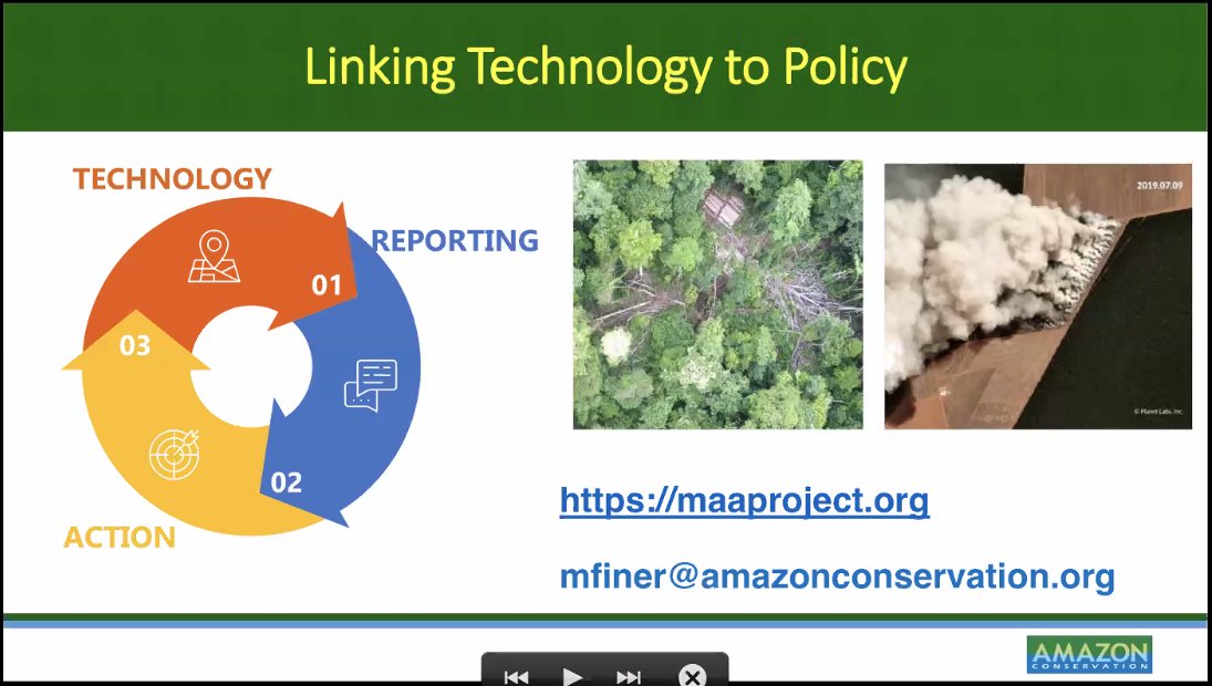 First up during this  #AGU20 session is Dr.  @MattFiner of  @ACA_DC /  @AmazonACCA, presenting on how, among other things, they are using  @PlanetLabs data for monitoring the  #Amazon. BTW, you can *still* join:  https://agu.confex.com/agu/fm20/meetingapp.cgi/Session/107314. https://twitter.com/BZgeo/status/1338885345912496130