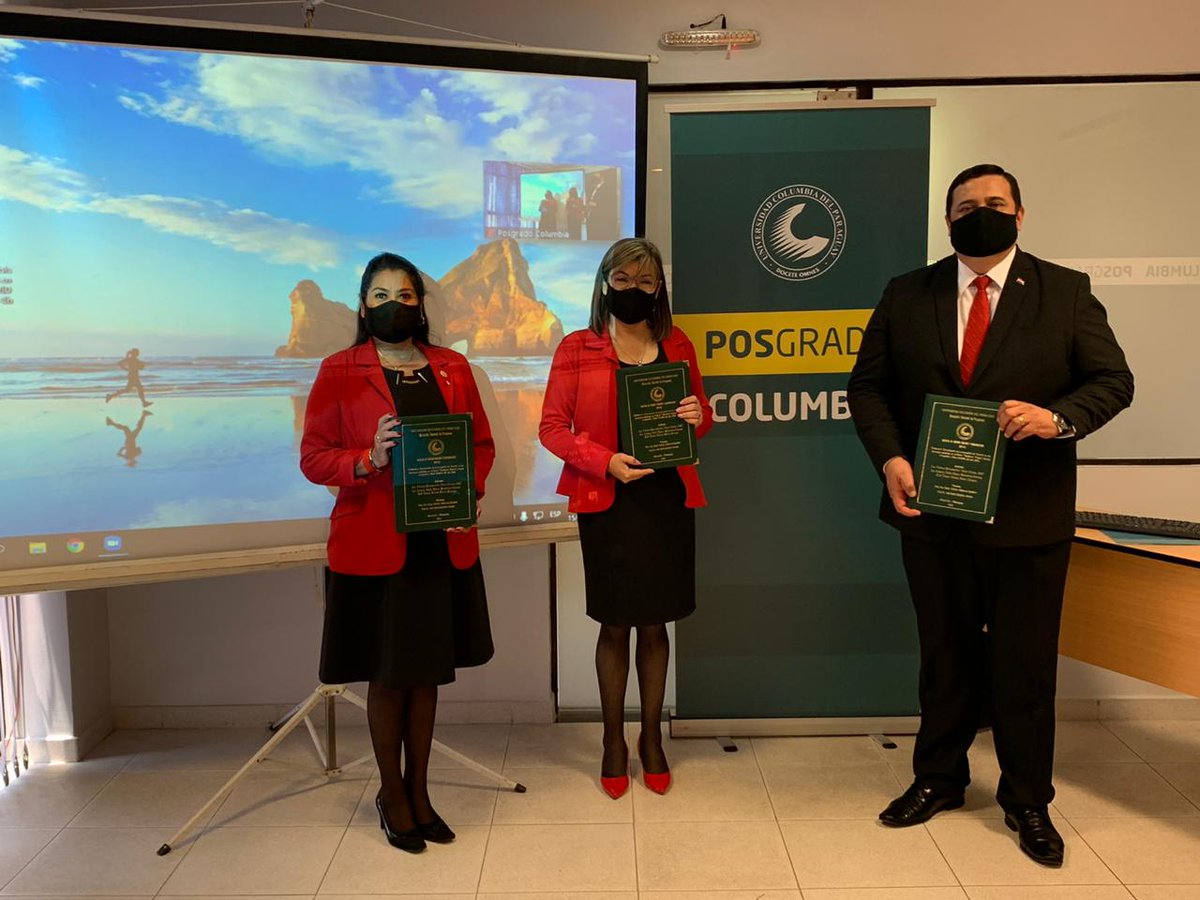 POSGRADOucp's tweet photo. 👏🏼¡Felicidades a los nuevos Magísteres Fátima Vega, Jhancy Sanabría y Rubén Rolón! 

📌Defendieron el trabajo final de tesis para la Maestría en Asuntos Públicos y Gobernabilidad. 

📌Con todas las medidas sanitarias dictadas por el Gobierno.

#PosgradoColumbia #UCPy #MAPyG (G3) https://t.co/tlDCsEnp8m