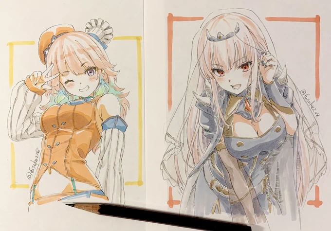並べて手軽にTAKAMORI絵…物理的に並べた時のサイズ差は気にしないで…(並べるの前提で描いてなかった) #TAKAMORI 