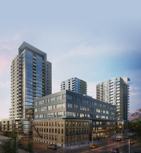 Garment St. Condos & Glove BoxStatus: tower 1, complete. Tower 2, topped out. Tower 3, more than halfway to full height. Glove box, approx half complete.Building: 3 residential towers, 17, 21 & 27 storeys, 6 storey office building.Notable feature: a new internal street.