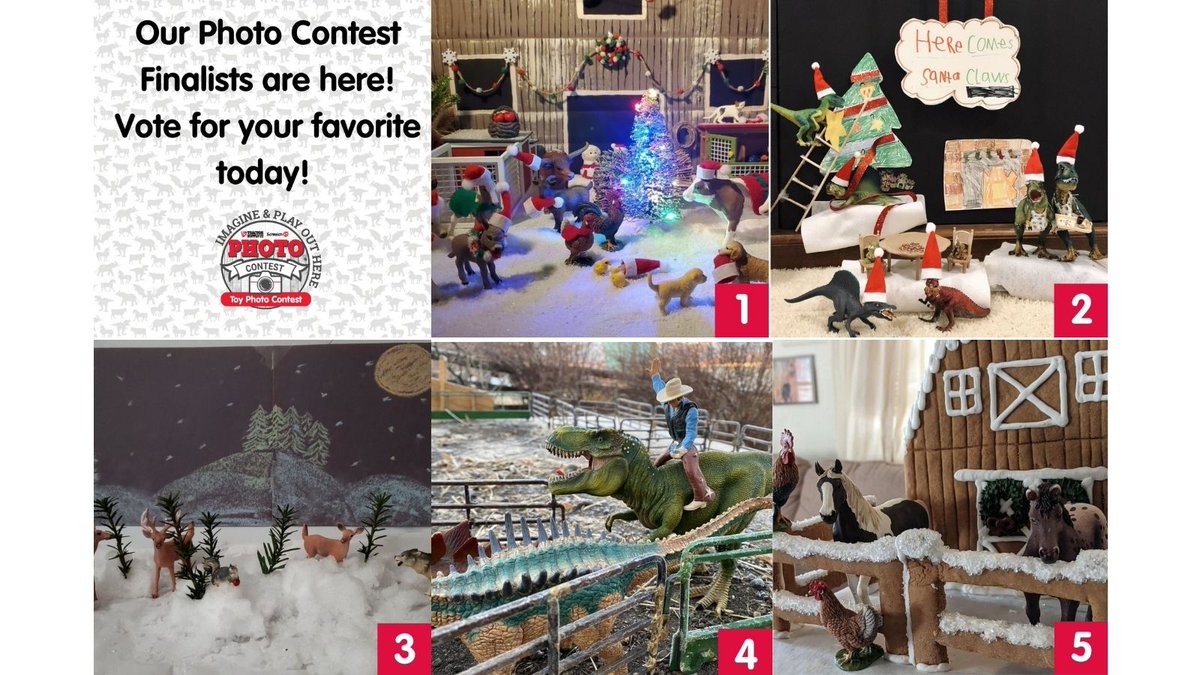 We are excited to unveil the <a href="/TractorSupply/">Tractor Supply</a>  and <a href="/SchleichTweets/">schleich®</a> Imagine &amp; Play Out Here Photo Contest Finalists!  Vote for your favorite by putting the number of the photo in the comments!  One vote per day per user.  Voting ends Friday, December 18th at 11:59 pm PT.