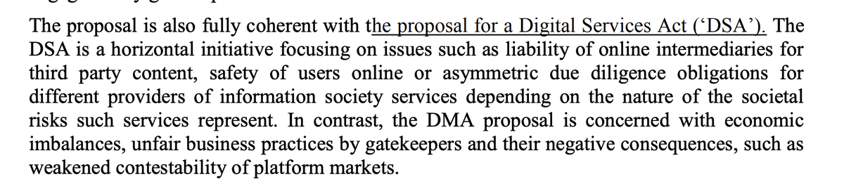 Not so sure about that. The DSA is a truth-seeker (corresponding to the state of technical advances: impossible to prevent ALL illegal content > obligation to spot it after publication), while the DMA is a truth-teller (do's and don'ts). It's a much, much different philosophy.