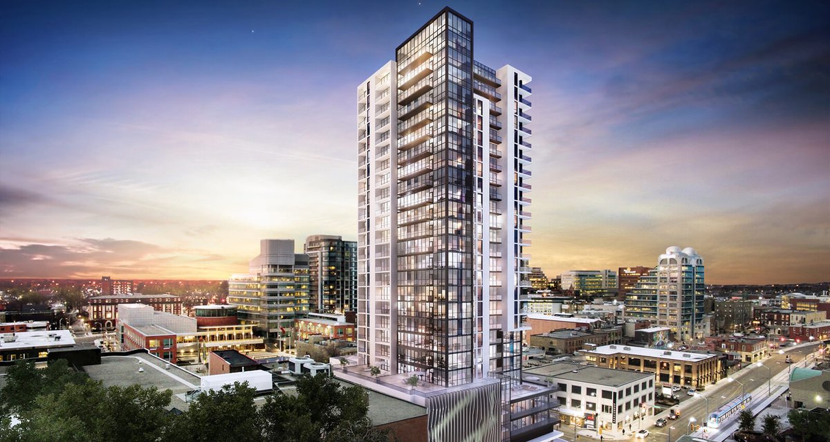 Charlie West CondosStatus: topping out.Building: residential tower, 31 storeys.Notable feature: a map of the downtown is embedded in the perforated metal screening the parking garage.