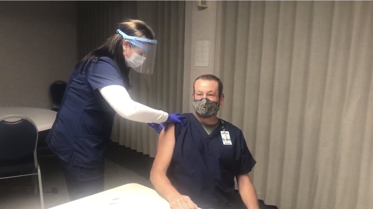 As for Peggy’s hope the pandemic ends soon, here’s Charles getting vaccinated this morning at his OKC hospital, six months after he thought Covid might leave his wife and 3 daughters without a dad.“Doing my part to eradicate this virus,” he texted me.  to you too Sir. 6/6