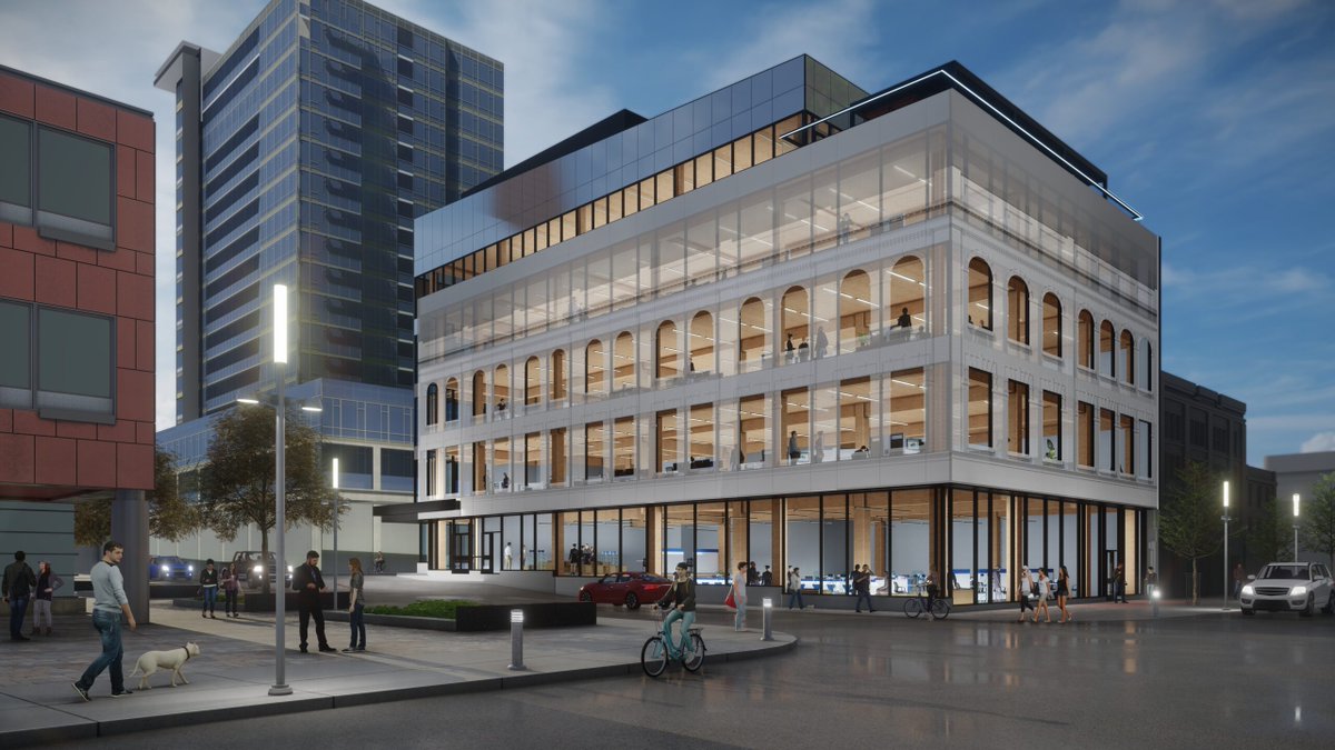 1 YoungStatus: construction nearly complete.Building: mid-rise office, 5 storeys.Notable feature: the architectural features of the historical Mayfair hotel are etched into the glass facade. Mass timber construction uses renewable materials.