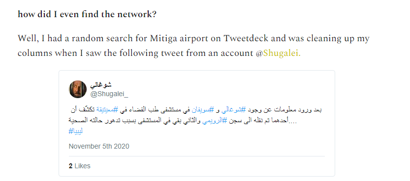 The network pushed heavily for the release of the Russian prisoners which is how I randomly came across them last month. They pretended to be Libyans concerned about Shugali. The few accounts I tweeted about switched handles shortly after  https://twitter.com/k_ramali/status/1325600285256015873?s=20
