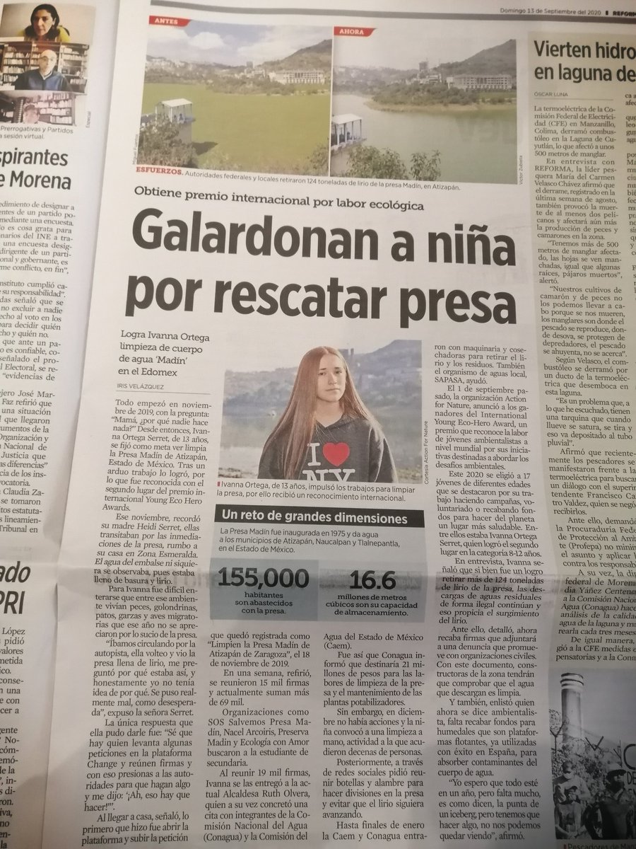 Naysalvatori's tweet photo. Les presento a Ivanna Ortega, de 12 años. 🙌🏻 La mexicana está nominada al Premio Internacional de la Paz Infantil 🏅por movilizar a ciudadanos y organizaciones para salvar la Presa Madín de la infestación de lirio y descarga de aguas negras por parte de constructoras de la zona. https://t.co/usI9kmoVGY